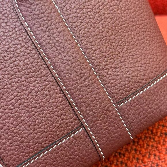 Premium Genuine Leather Garden Party Tote - Bordeaux Red - Picture 3 of 9